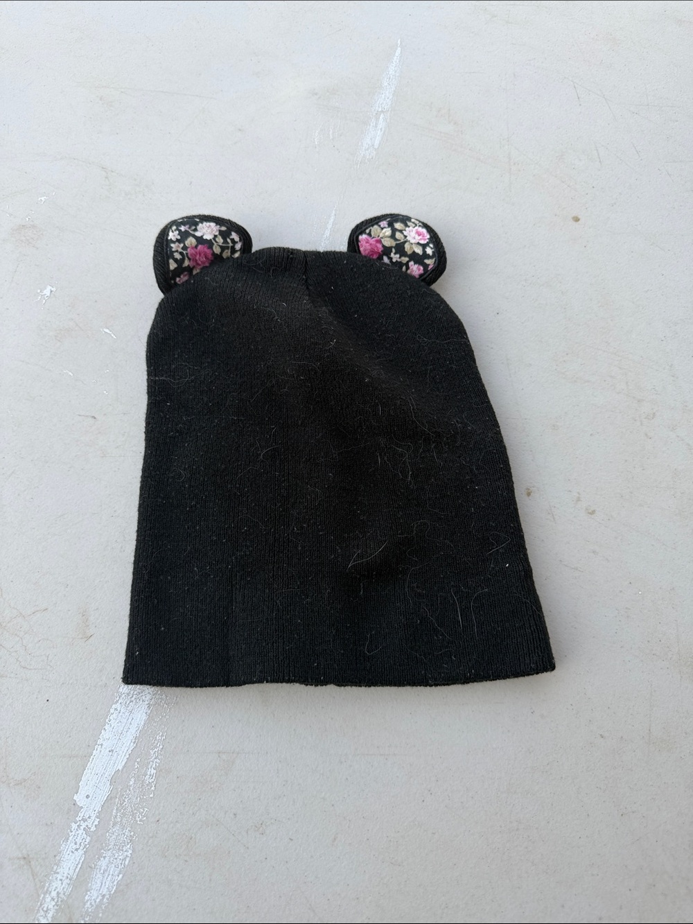 Pugs Kids Black Knit Beanie with Floral Ear Accents